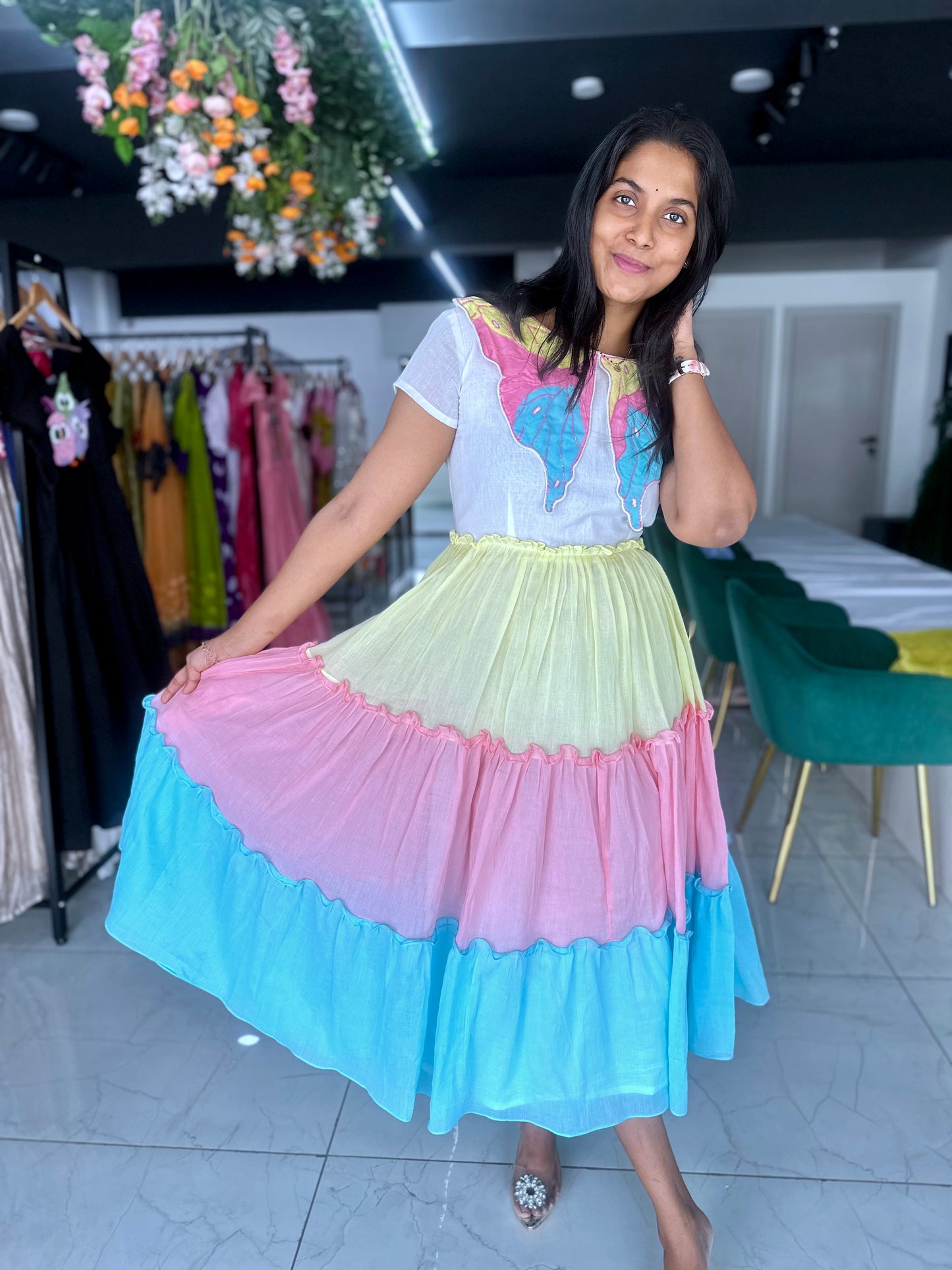 Mul cotton frock with hand painted motif