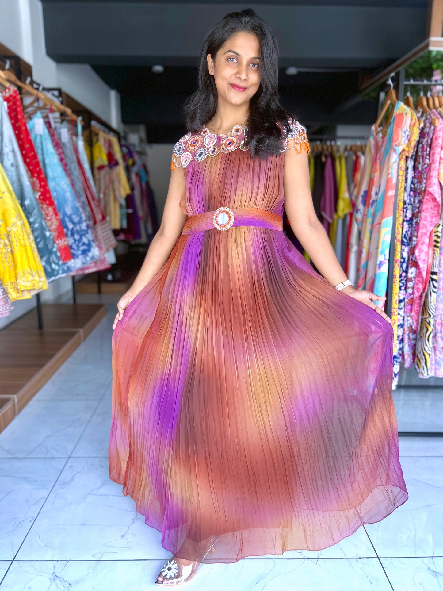 Multi colour frock with mirror work