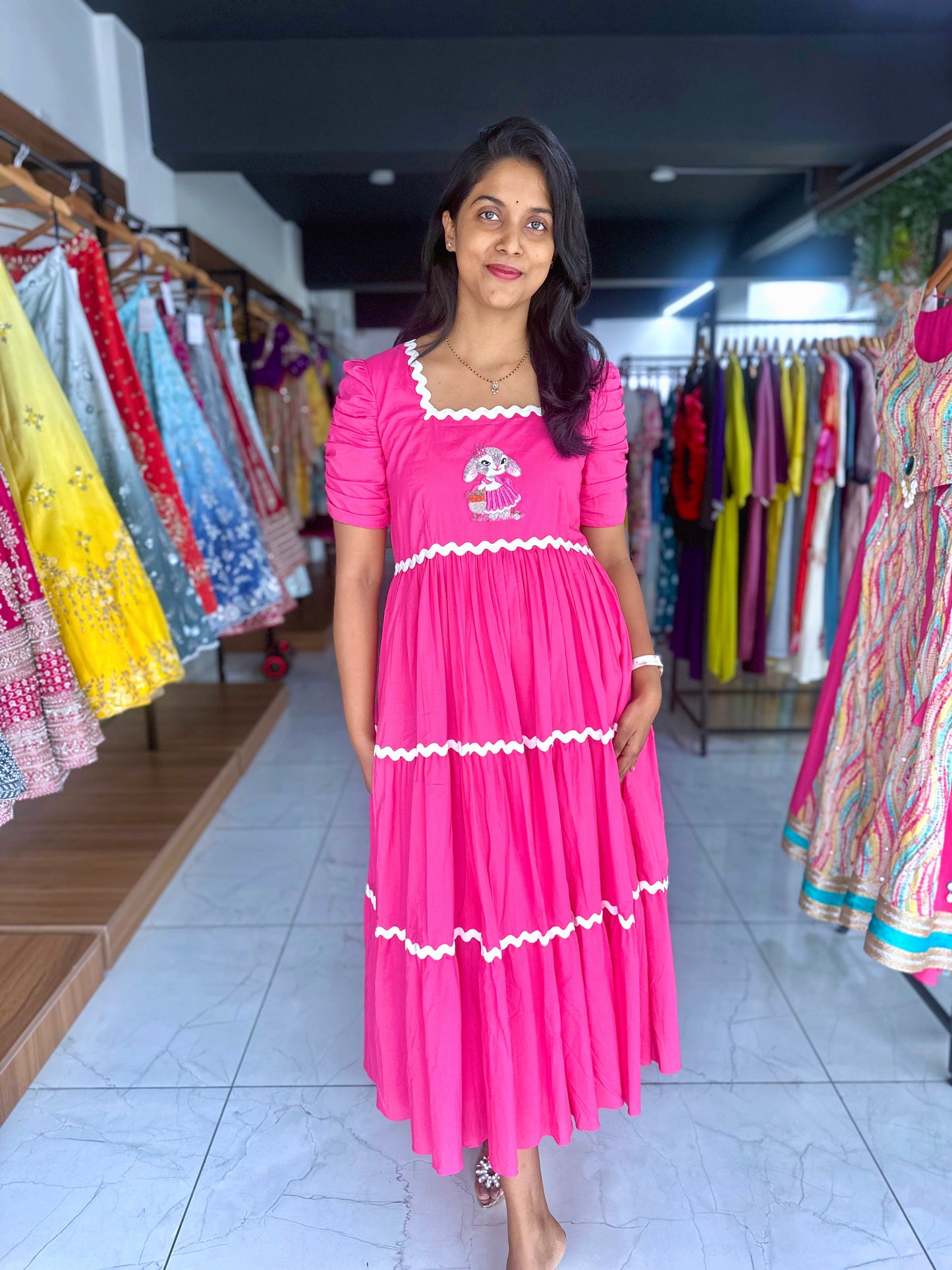 Pink Frock with hand embroidery motif