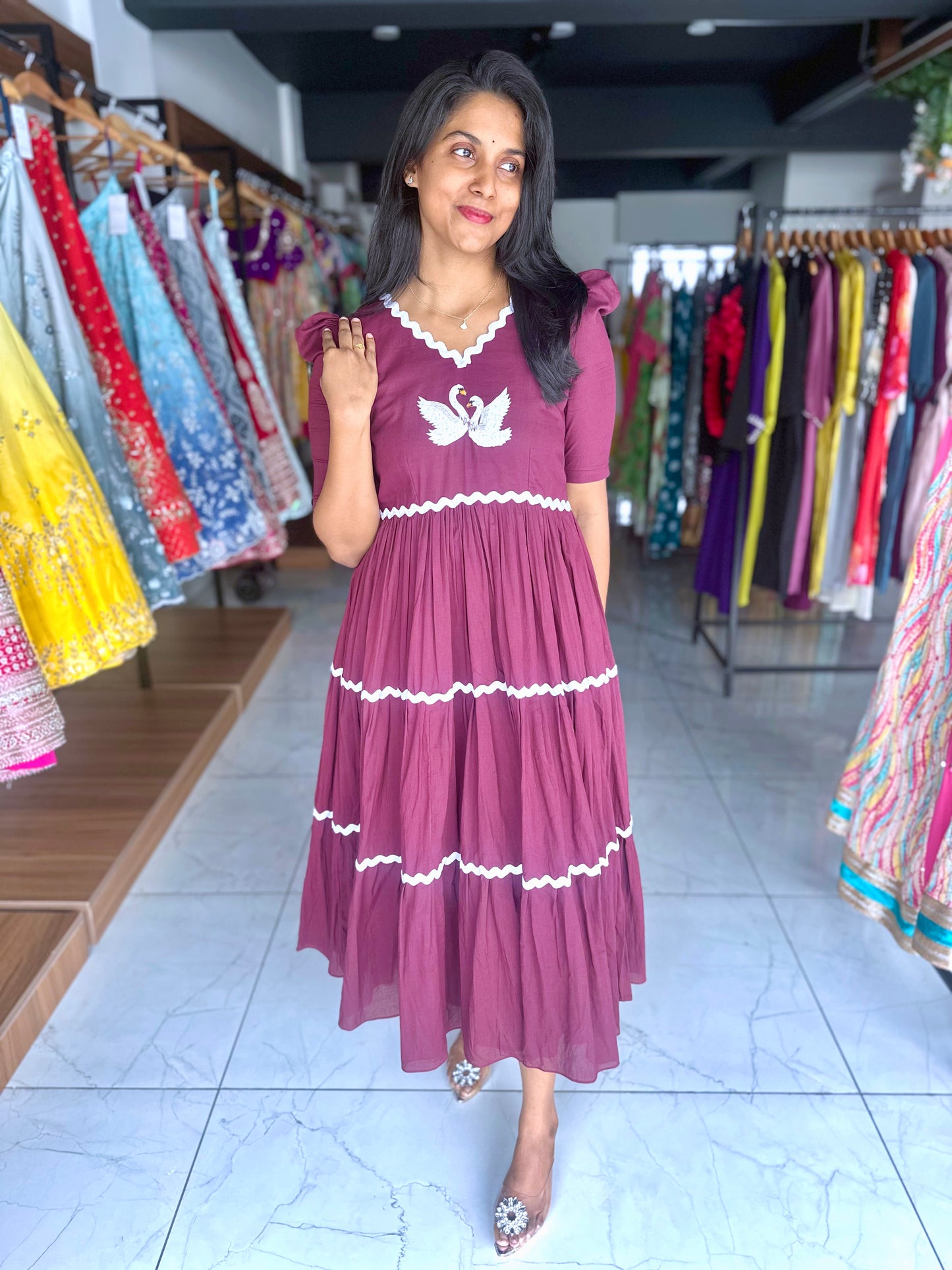 Cotton frock with hand emdroidery motif