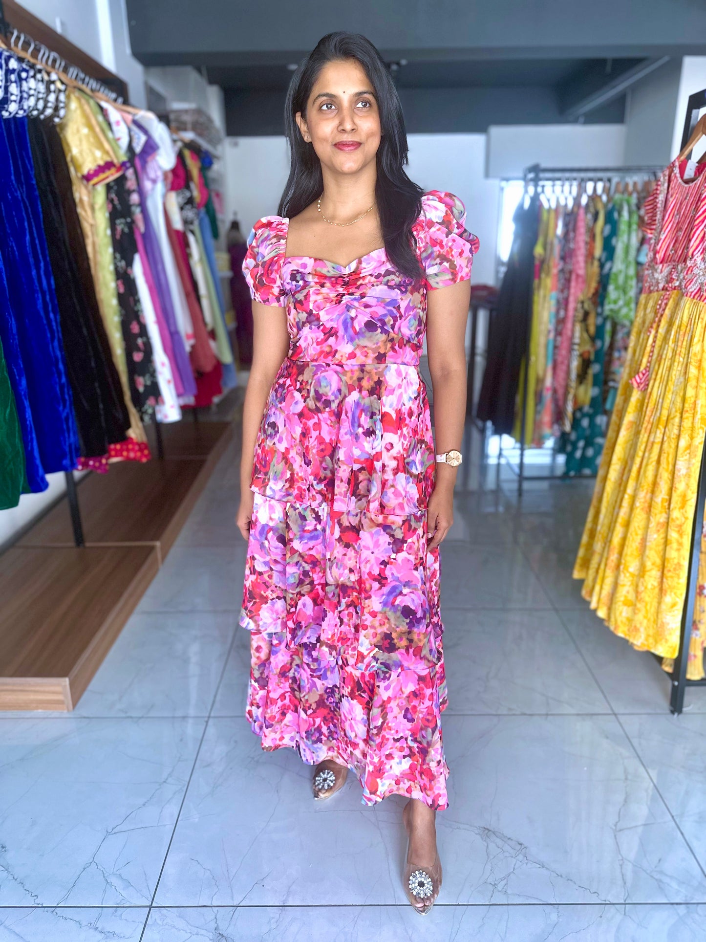 Georgette frock with floral print