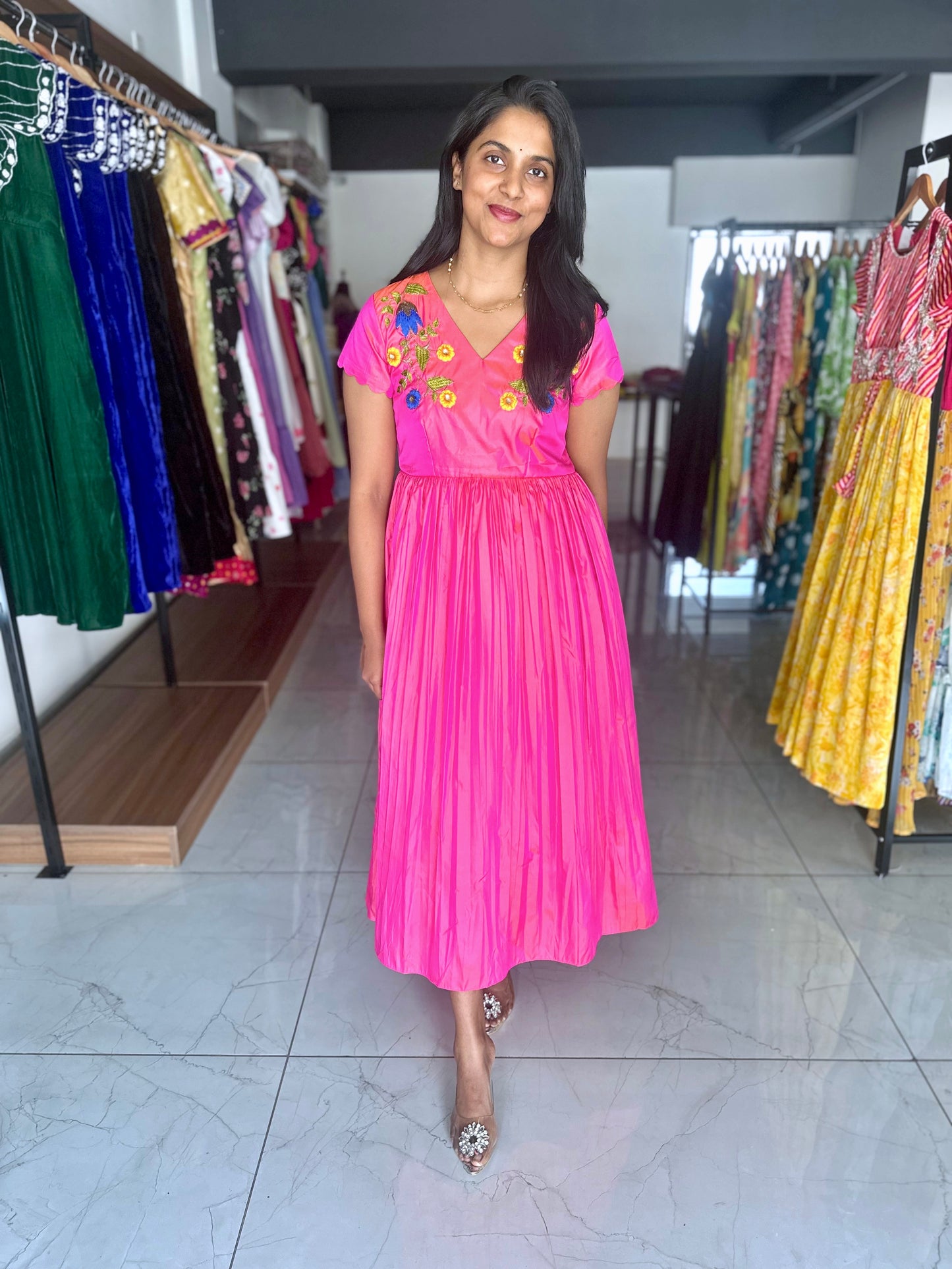 Silk frock with machine embroidery