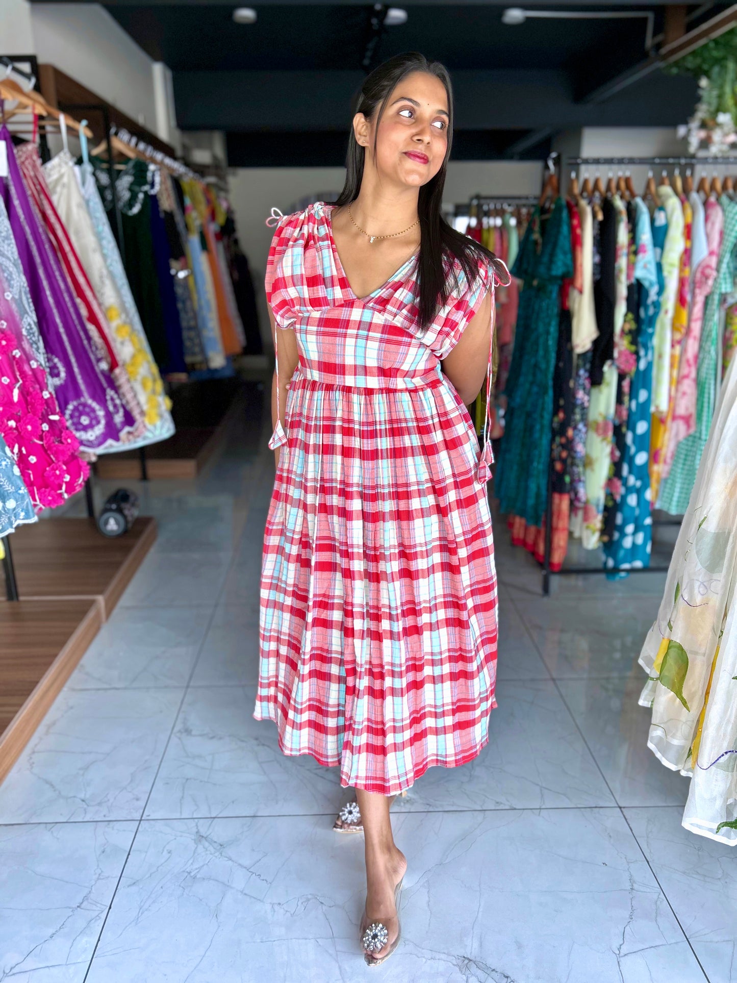 Classic red ckecks fine cotton frock