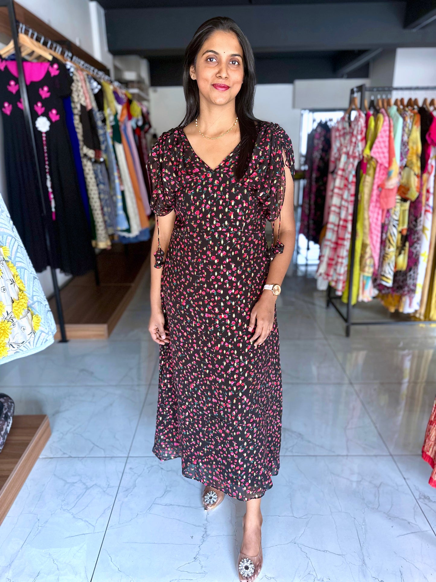 Black with pink georgette frock