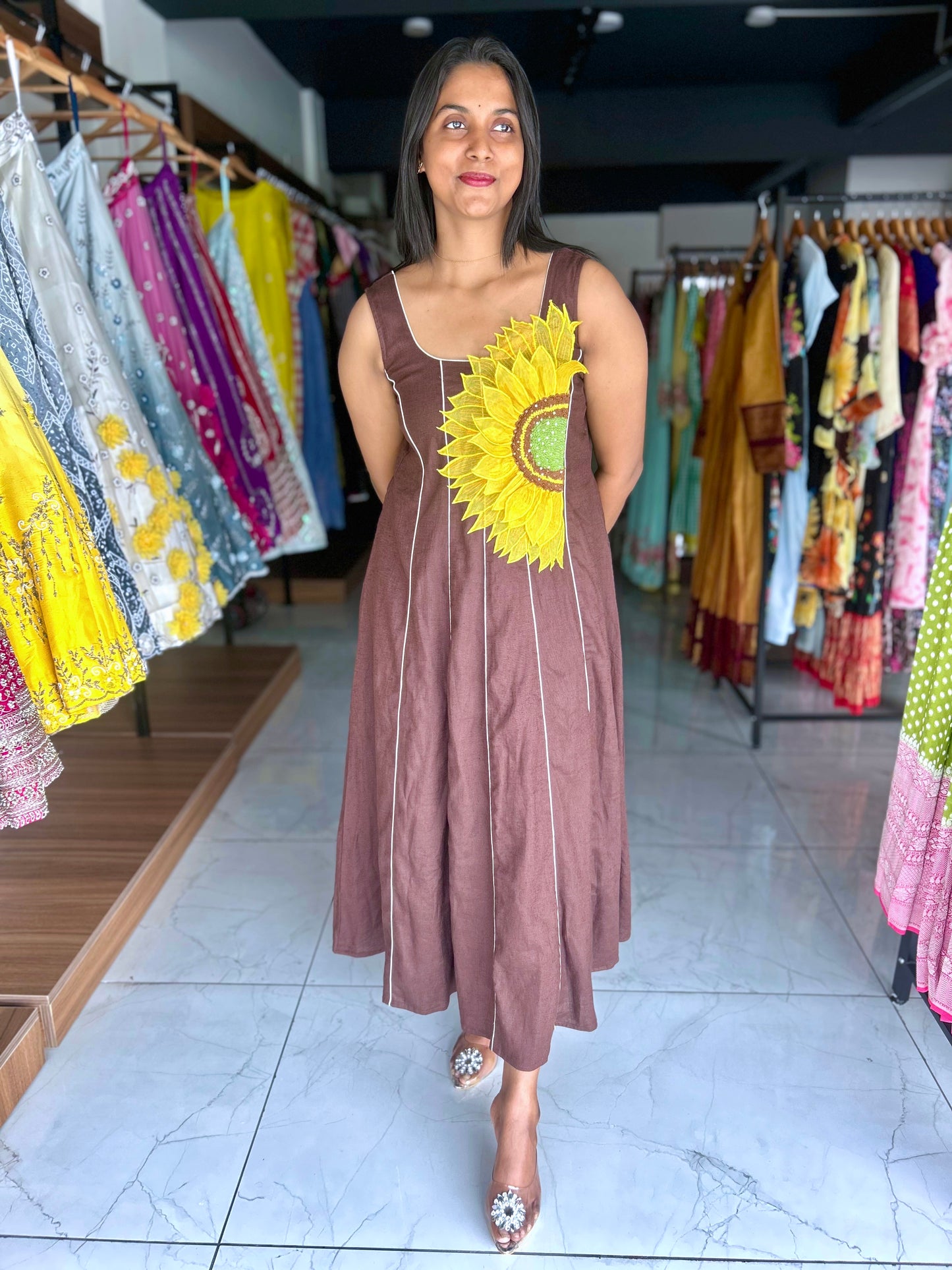 Mocha petal sleeveless A line dress