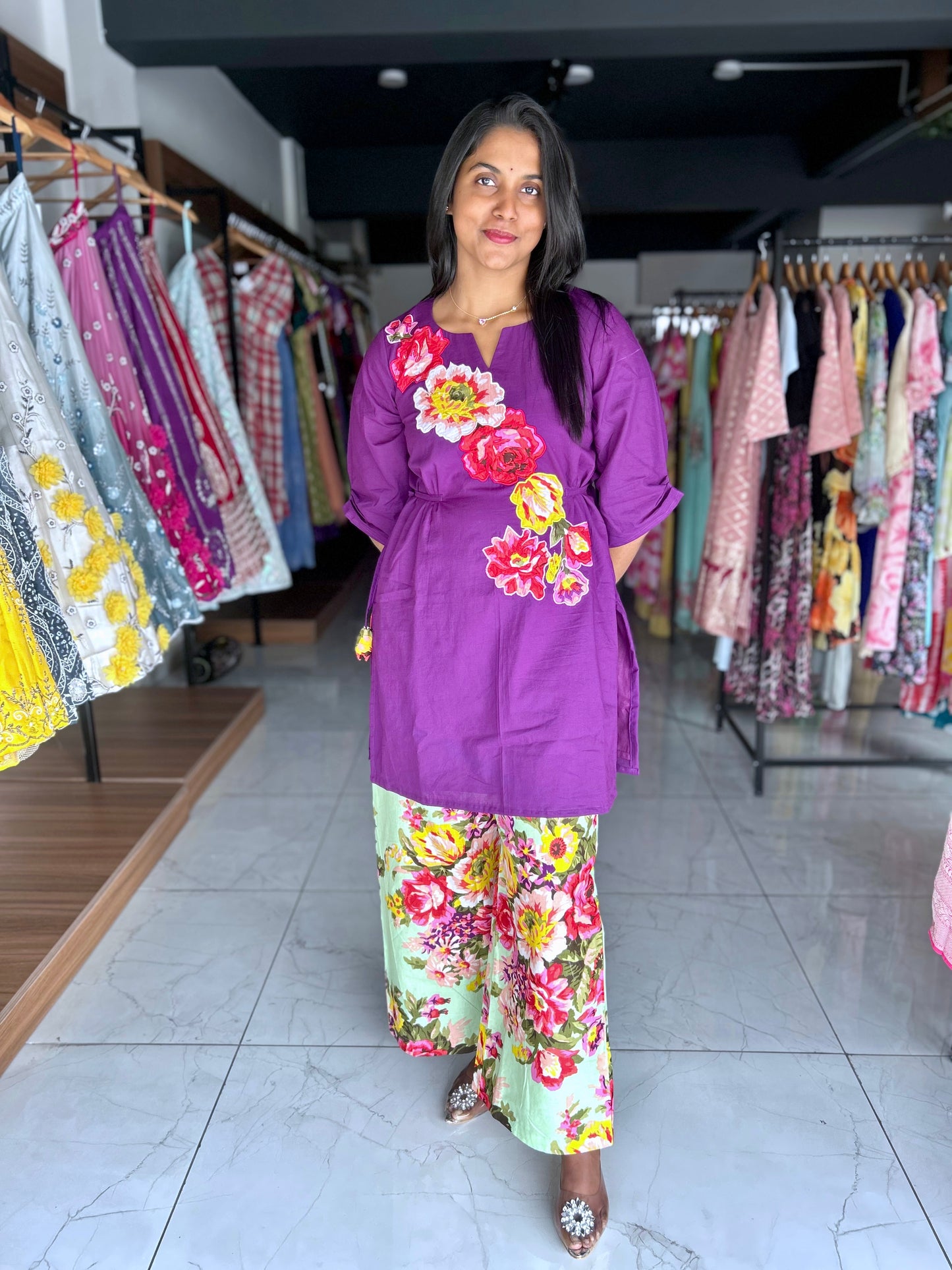 Cotton co-ord set with floral print motifs