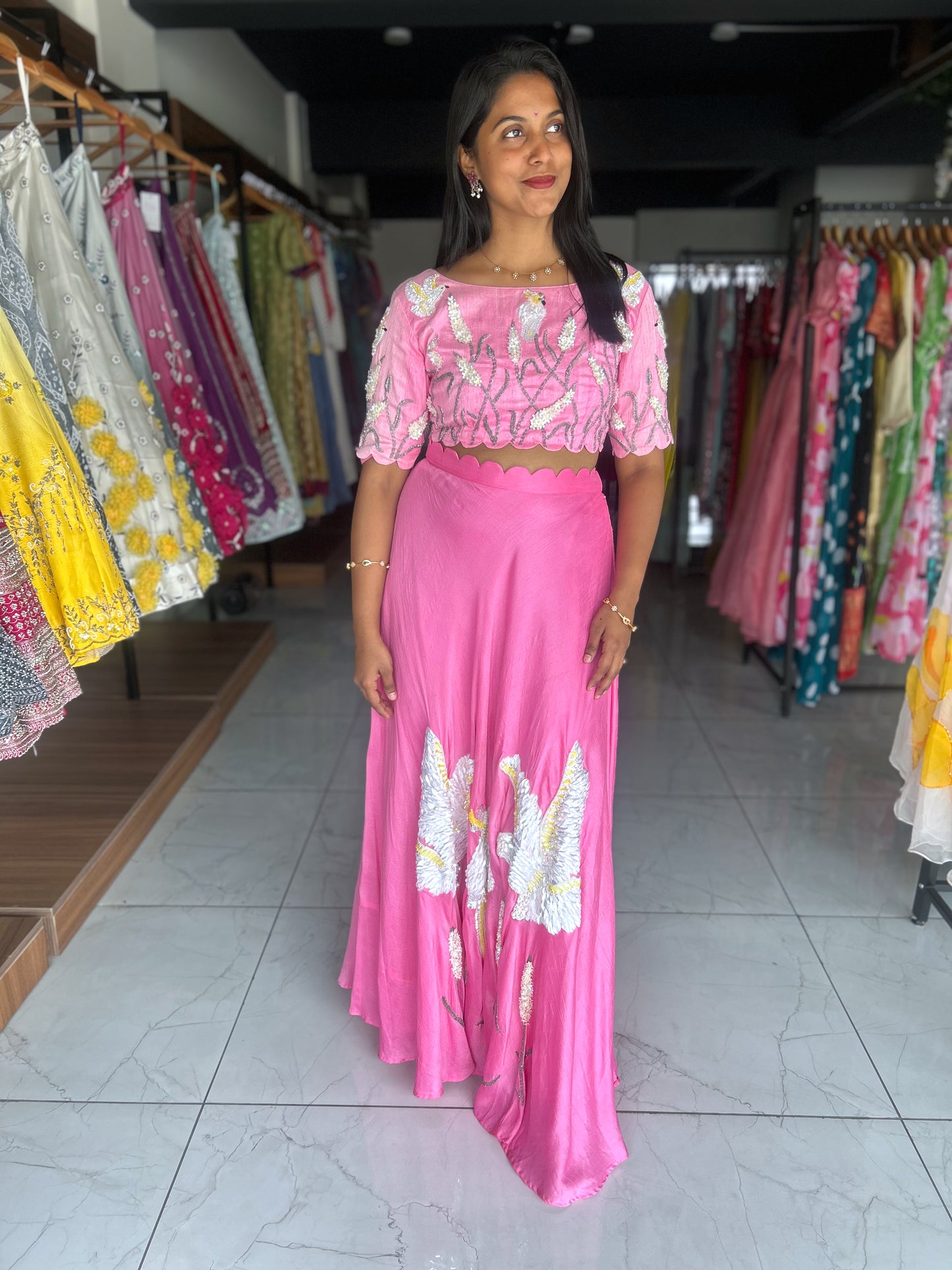 Pink lehanga with crop top