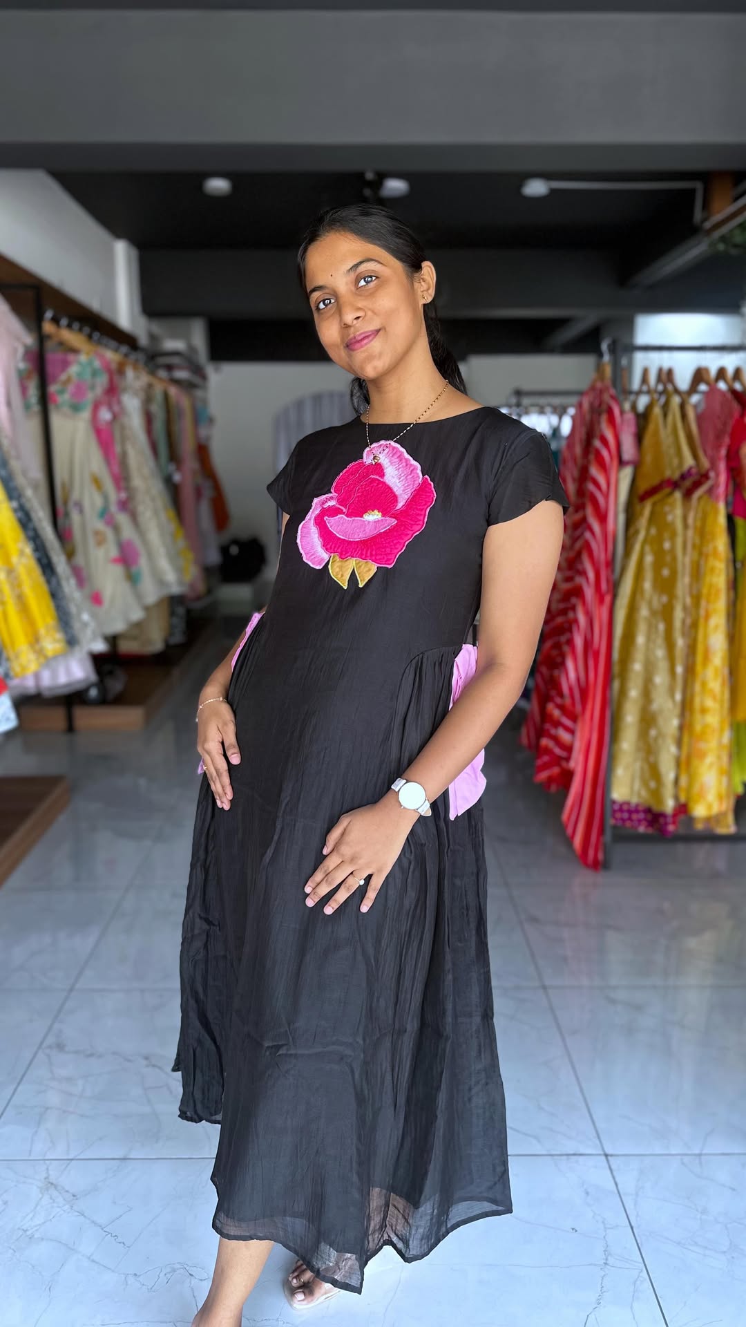 Black Floral Handcrafted Dress