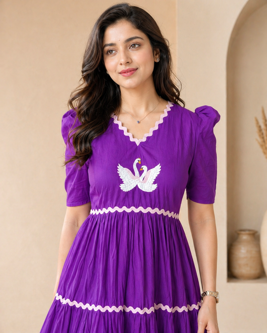 Cotton frock with hand emdroidery motif