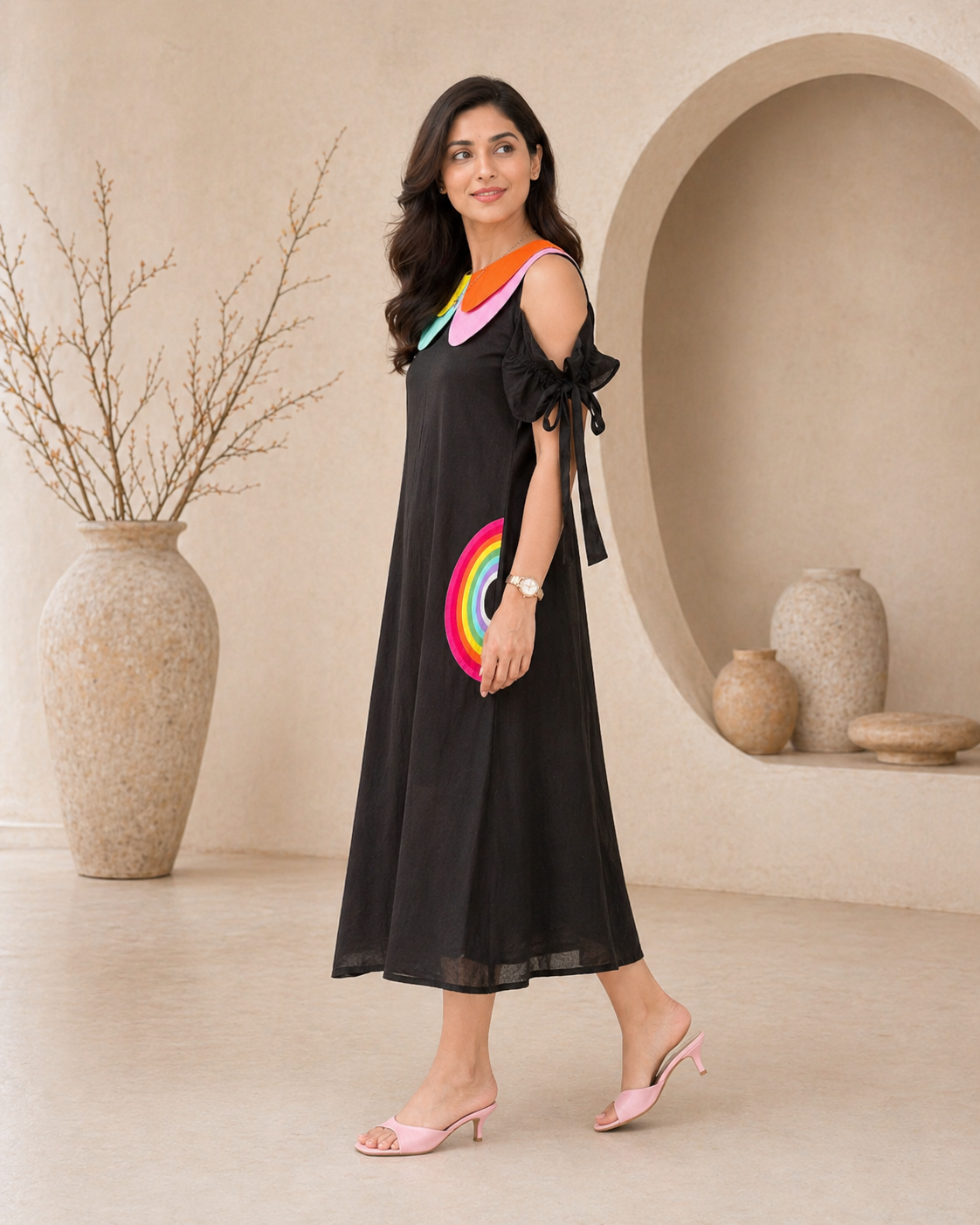 Black frock with colourful detail