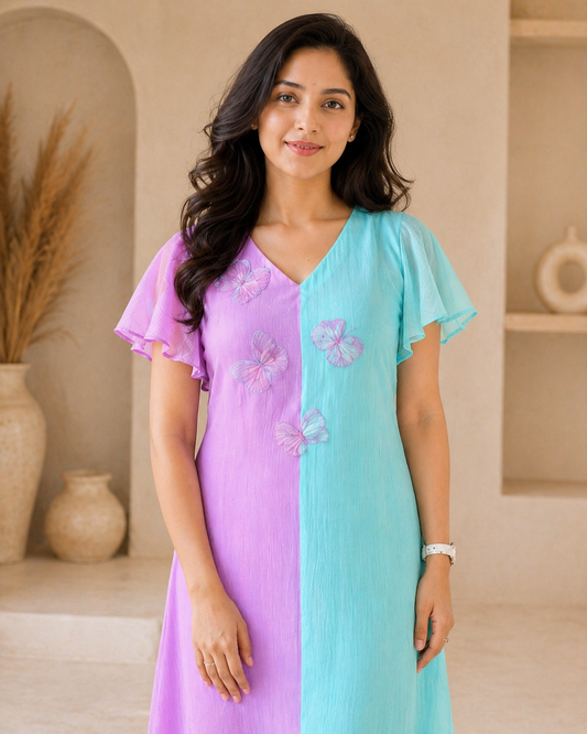 Dual shade frock with hand embroidery