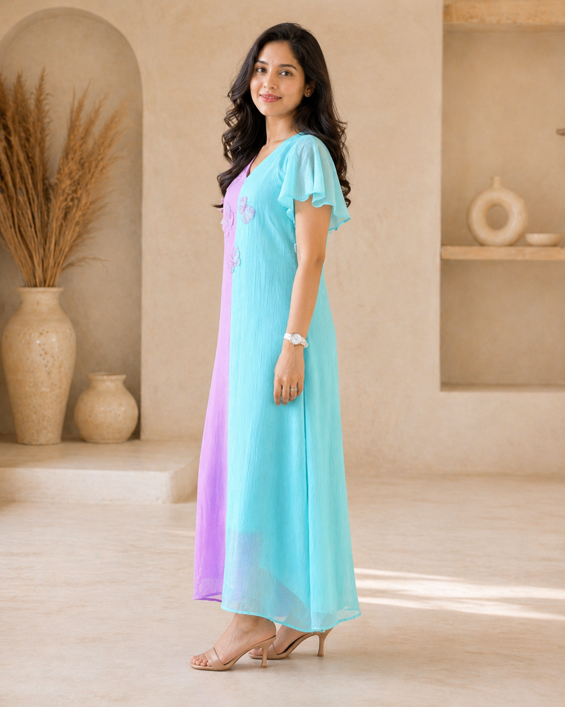 Dual shade frock with hand embroidery