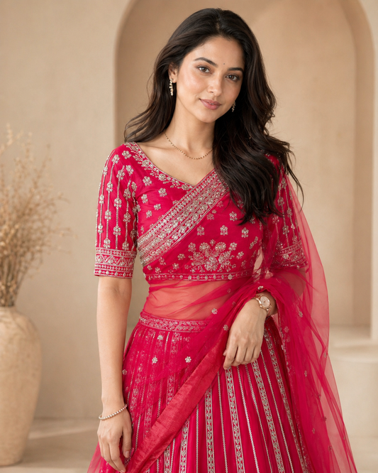 Bridal Red lehanga with handwork