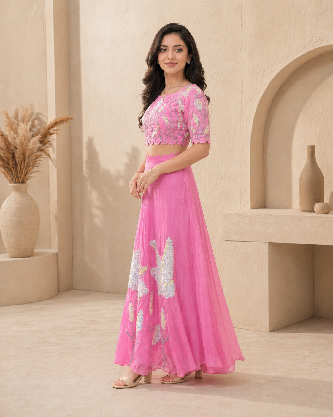 Pink lehanga with crop top