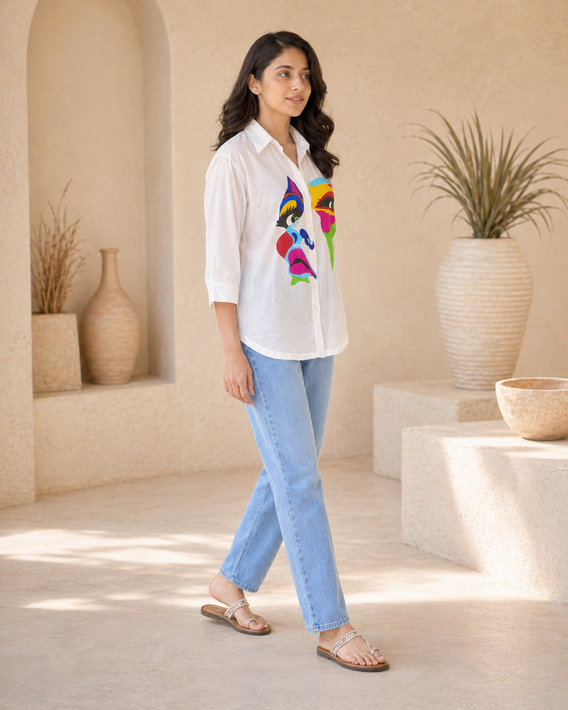 White shirt with hand painted motif