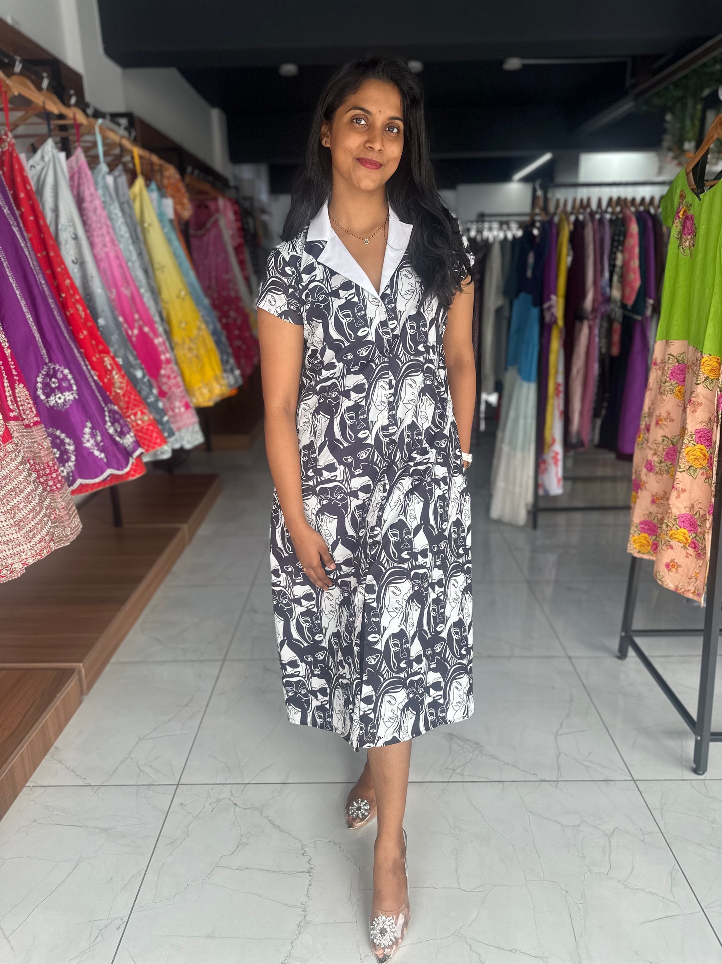 Black and White Crape A line Top