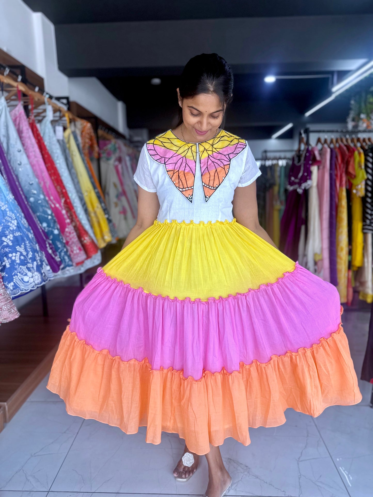 Multi-color Cotton Forck with Handpainted Motif
