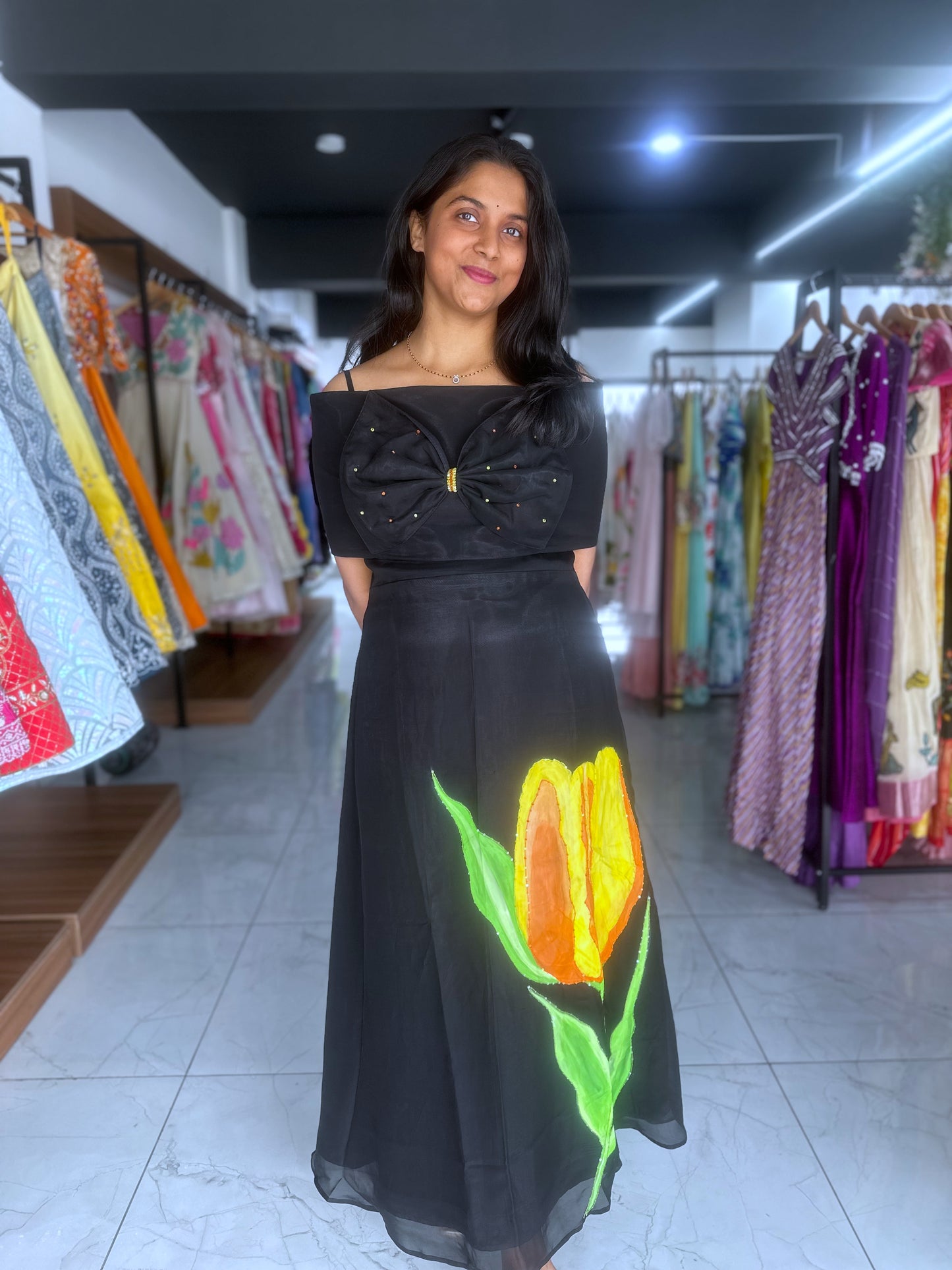 Handpainted floral frock with Cape