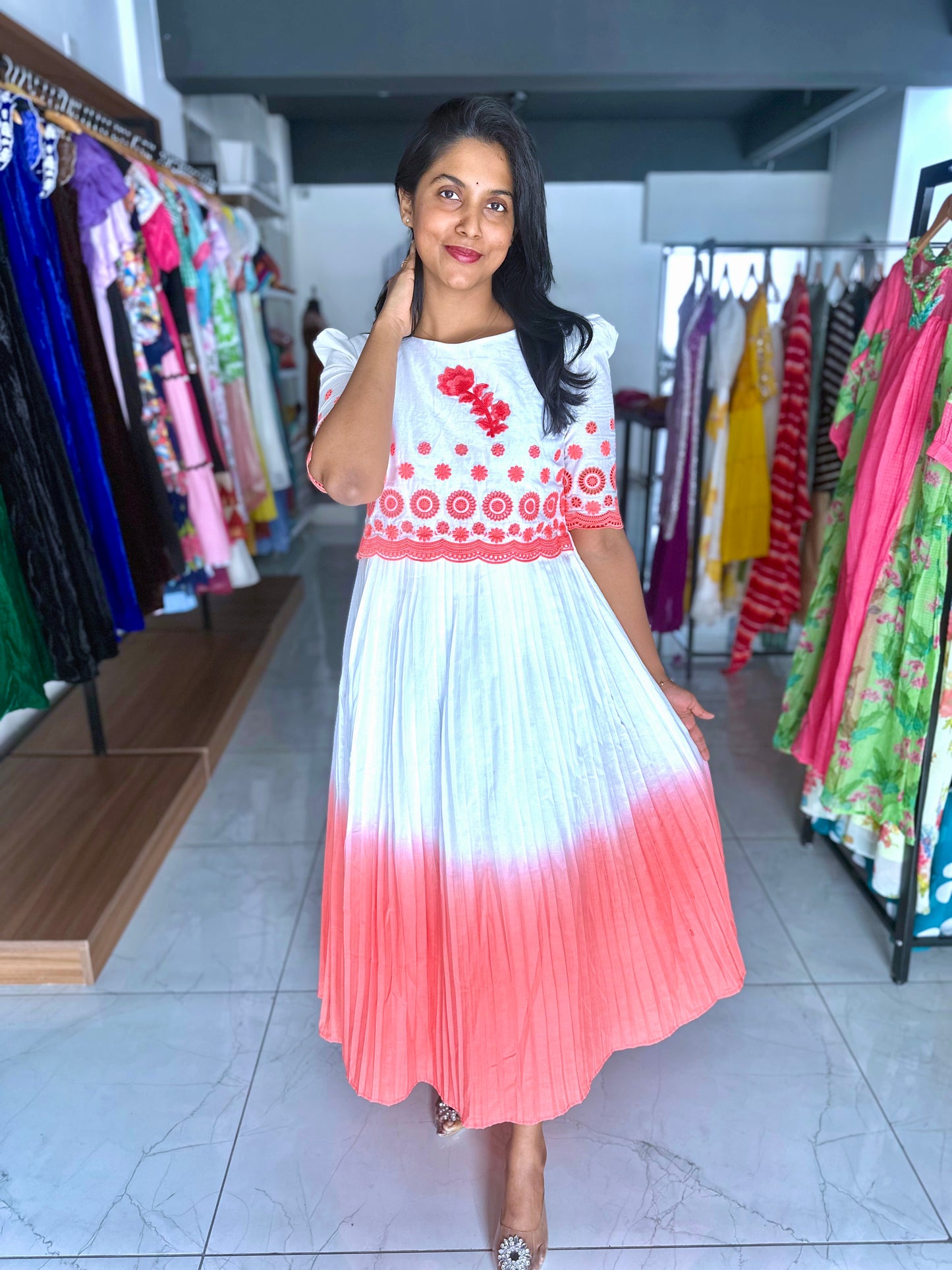 Dual shade Frock with hand embroidery motif