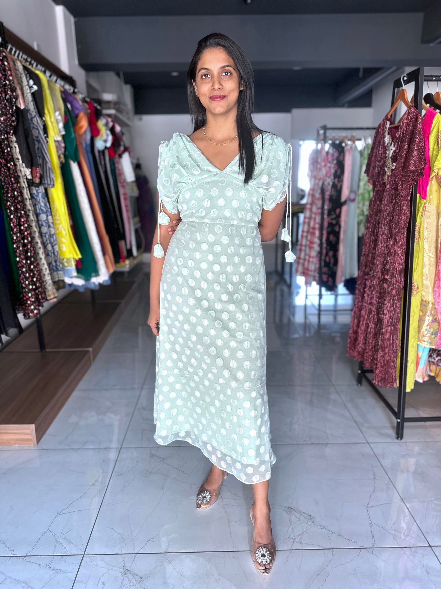 Pista green georgette frock