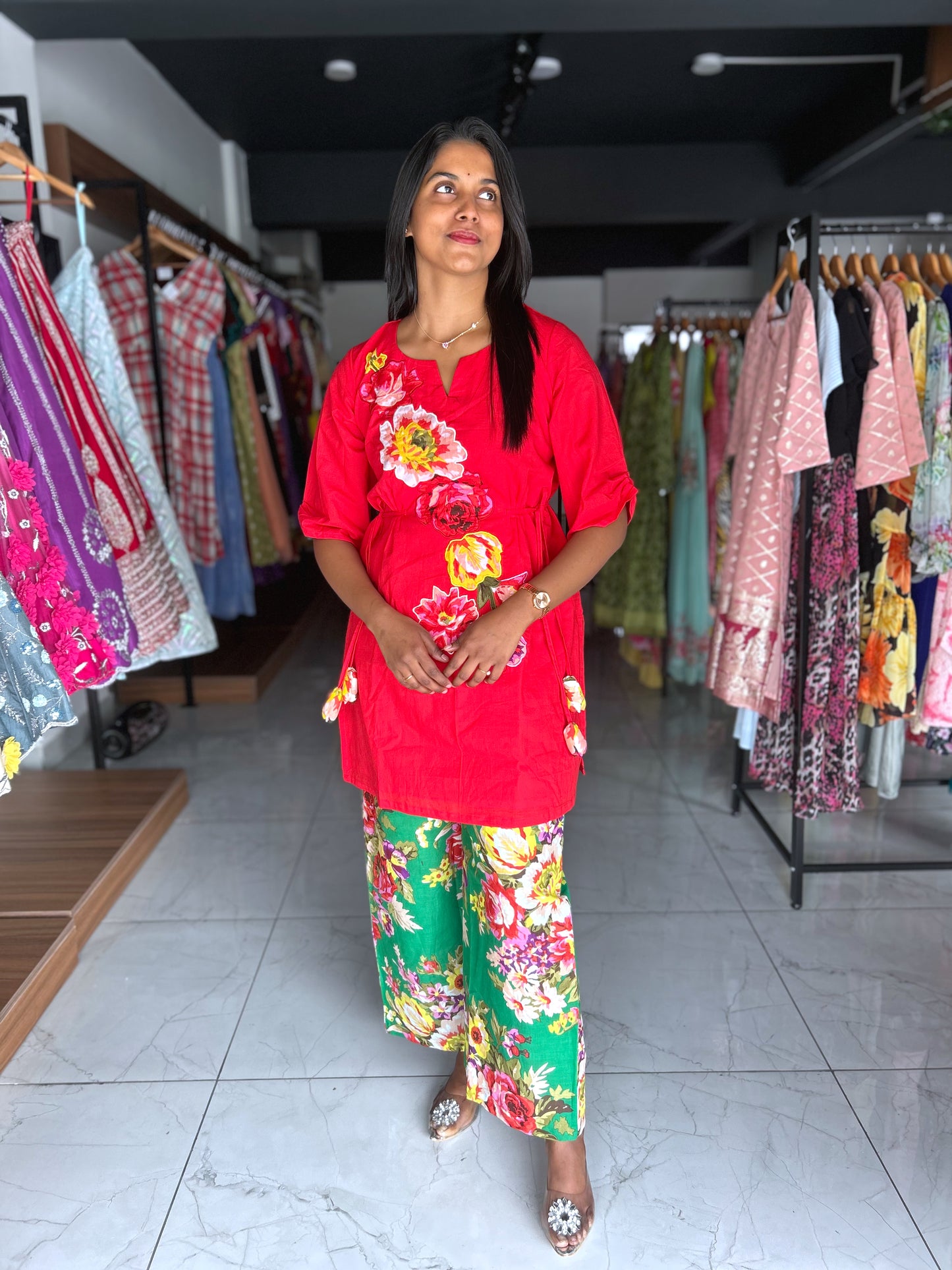 Cotton co-ord set with floral print motifs