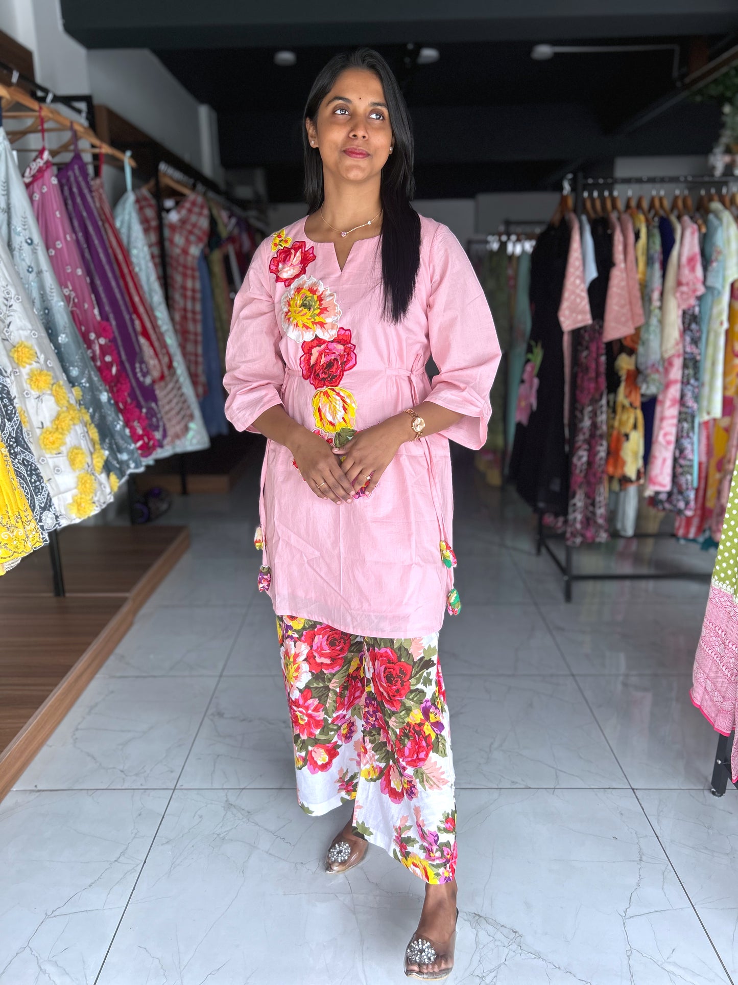 Cotton co-ord set with floral print motifs