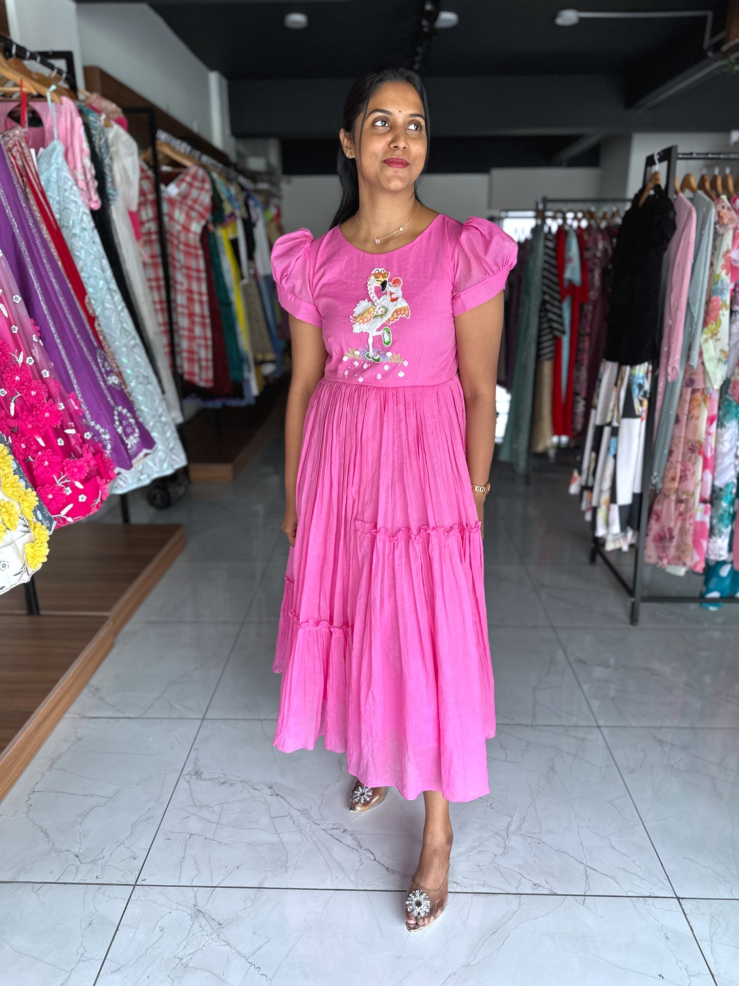 Mul mul chanderi frock with hand embroidery