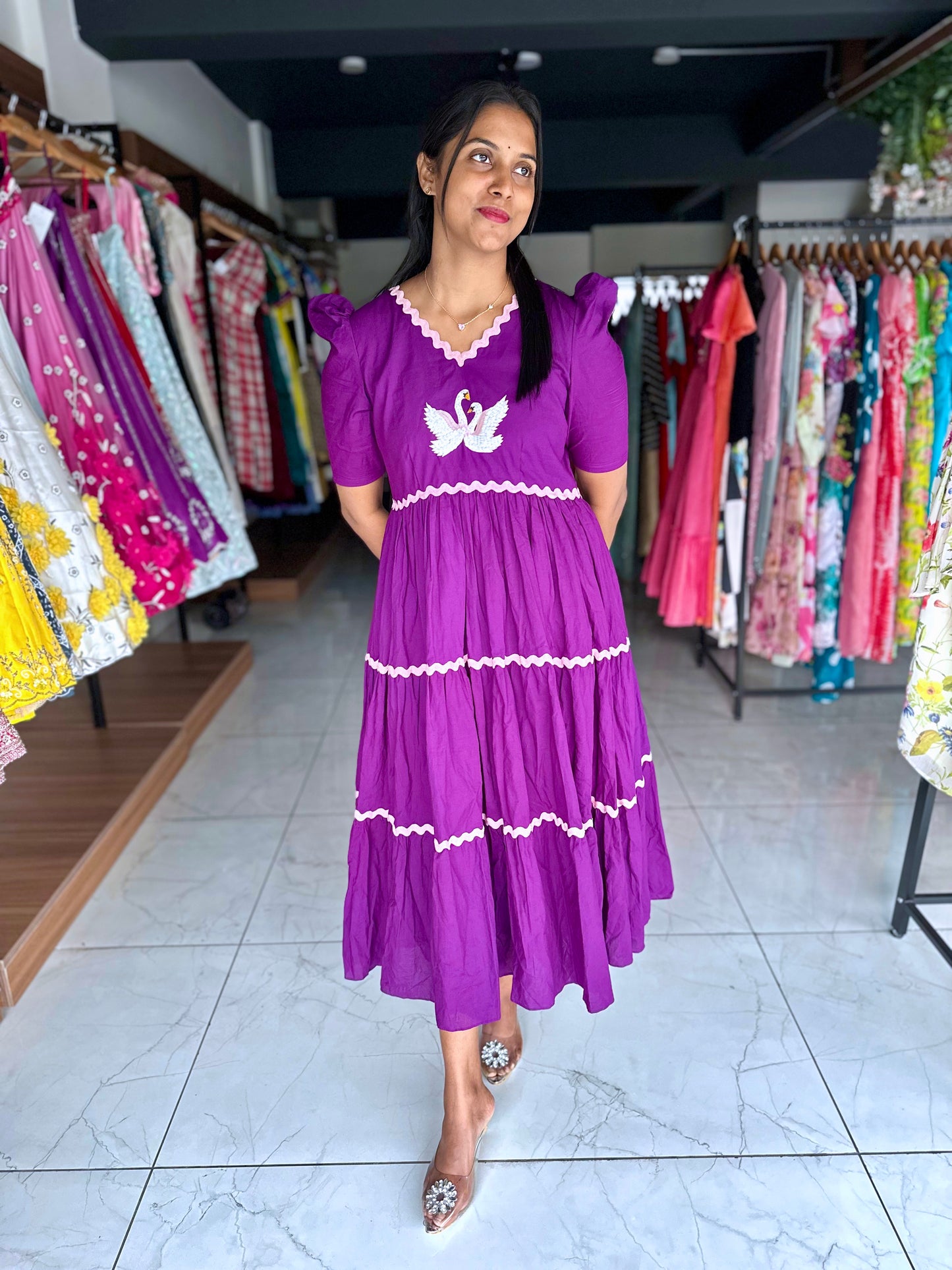 Cotton frock with hand emdroidery motif