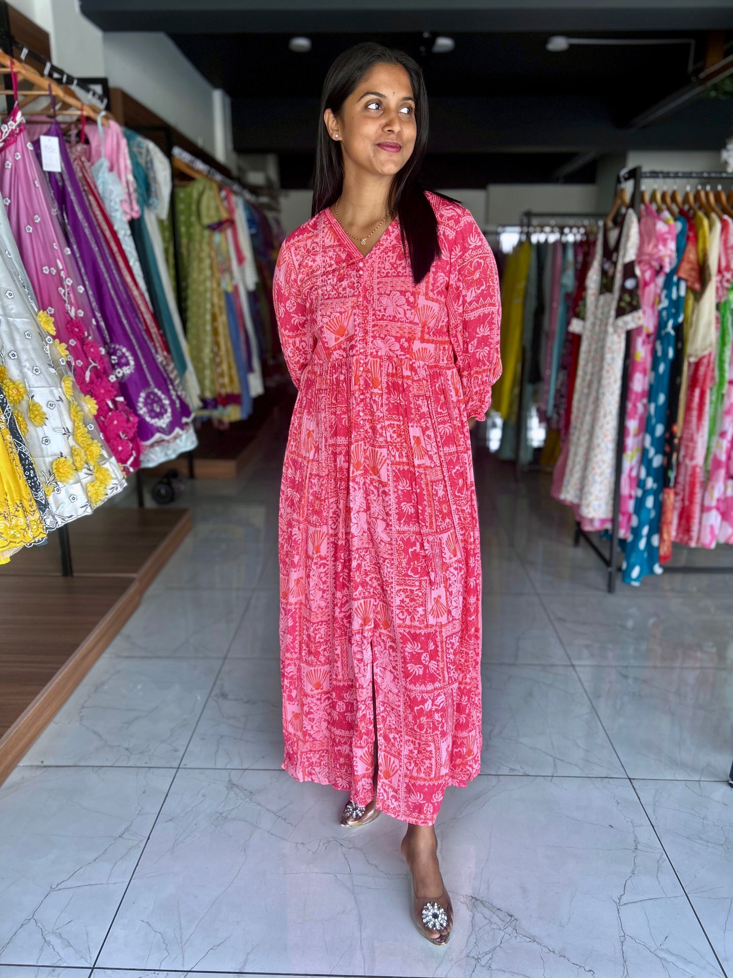 Printed pink frock