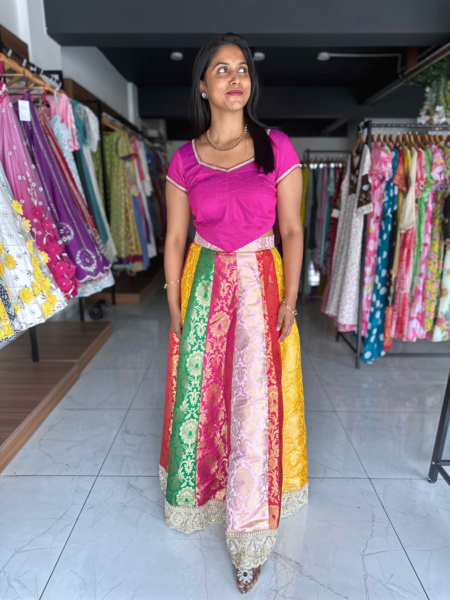 Multicolour banaras lehanga with crop top