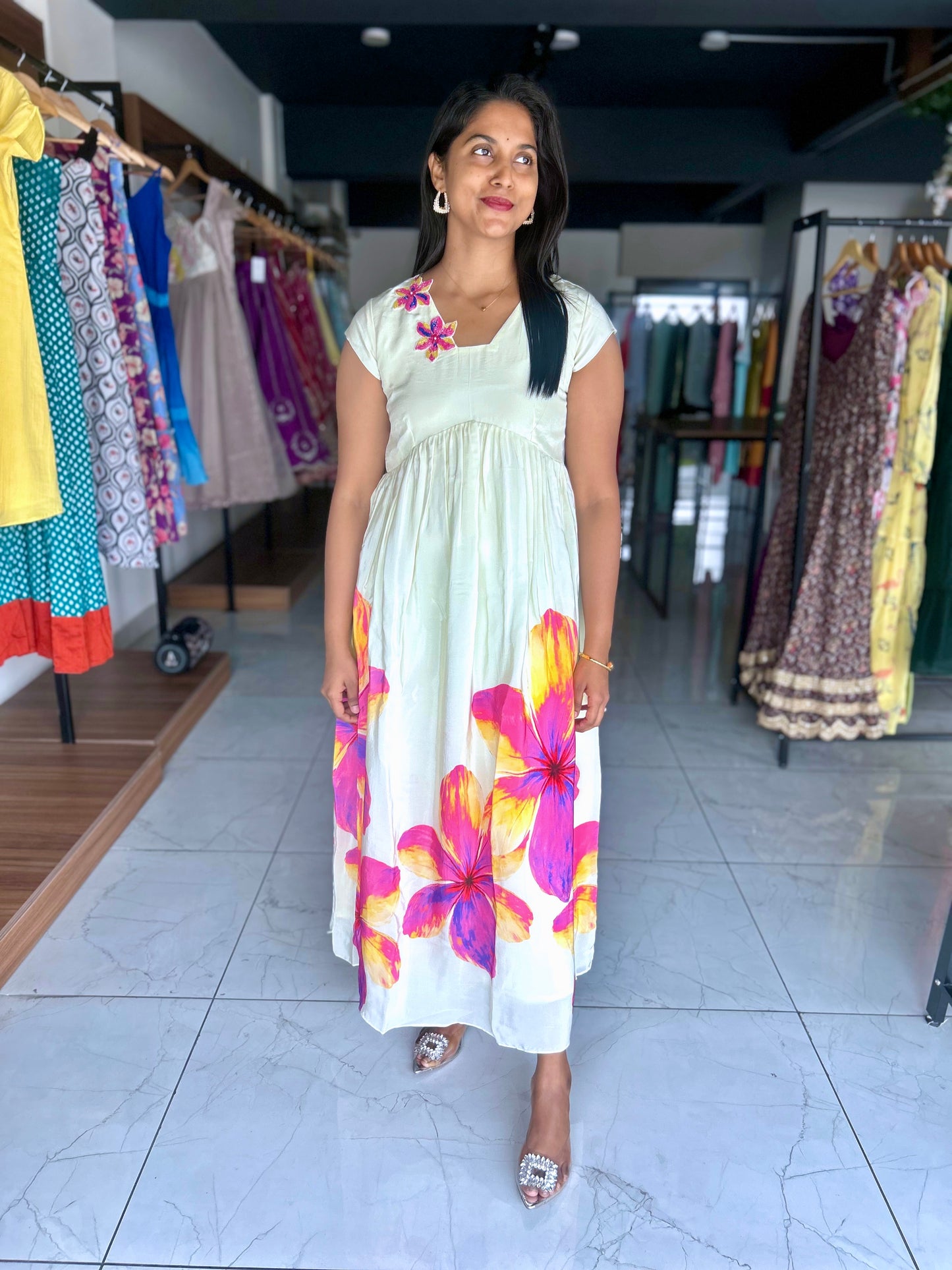 White Frock With Hand Embroidery