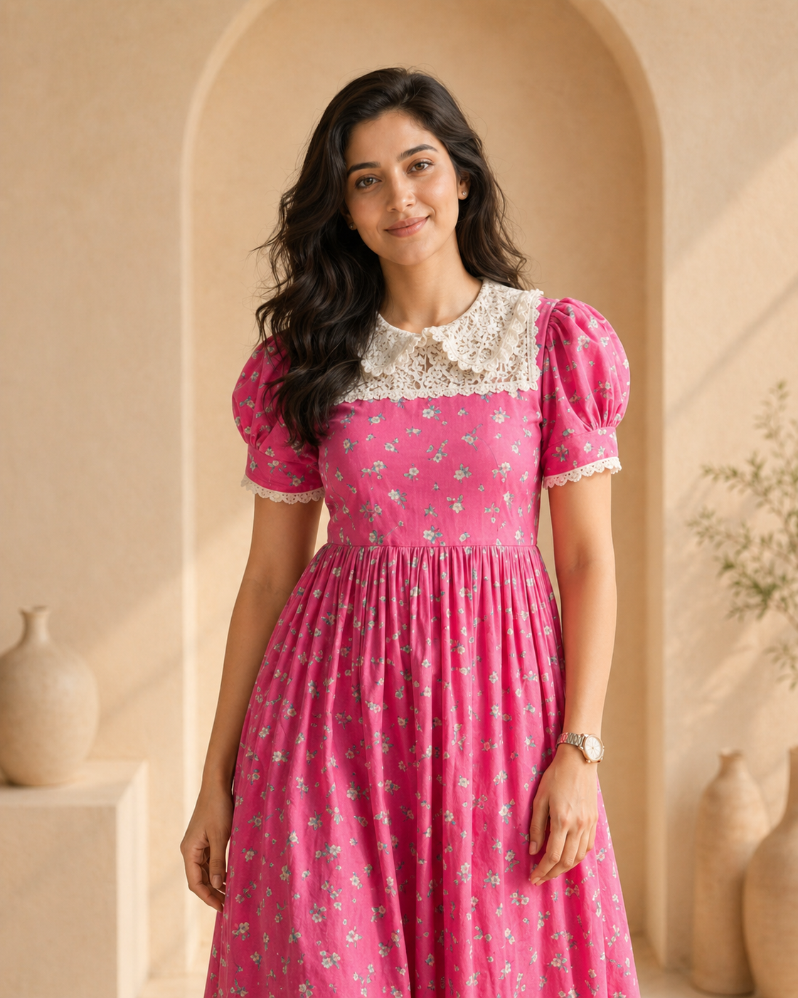 Pink and white flora cotton frock