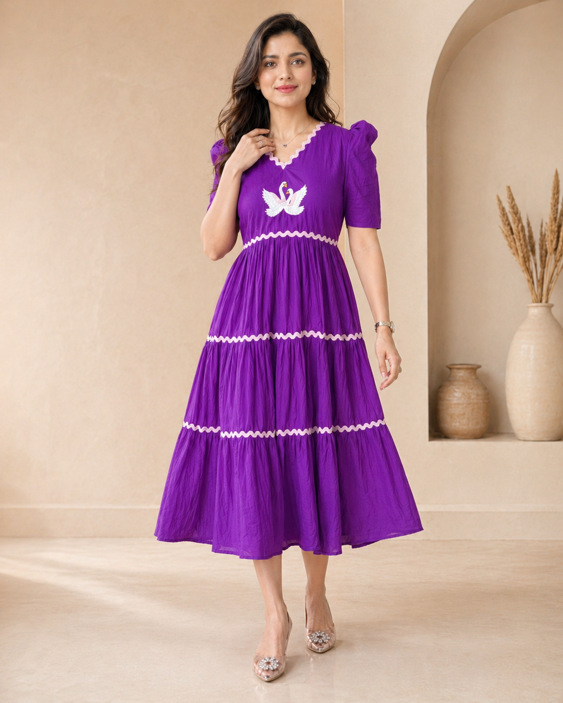 Cotton frock with hand emdroidery motif