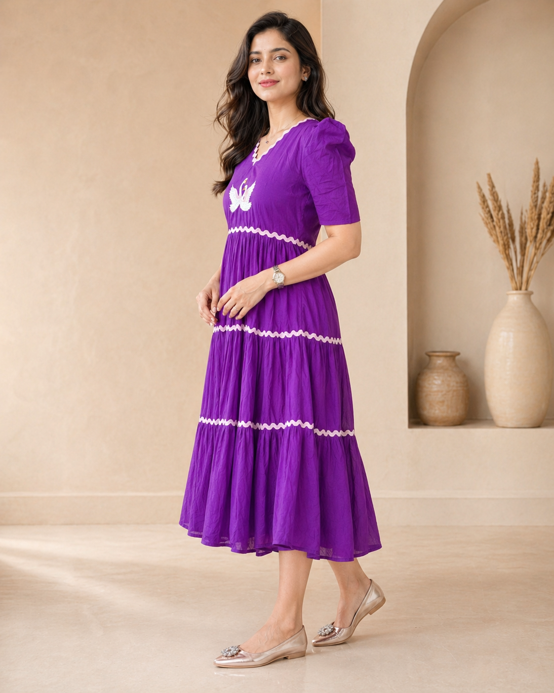 Cotton frock with hand emdroidery motif