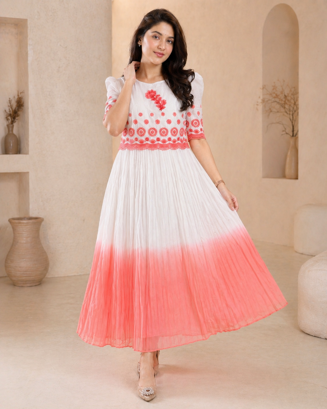 Dual shade Frock with hand embroidery motif