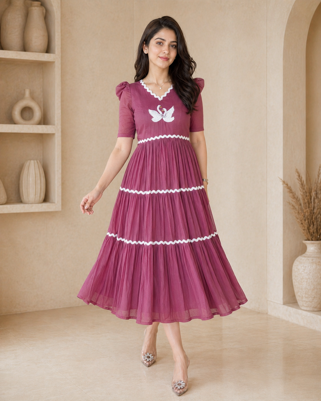 Cotton frock with hand emdroidery motif
