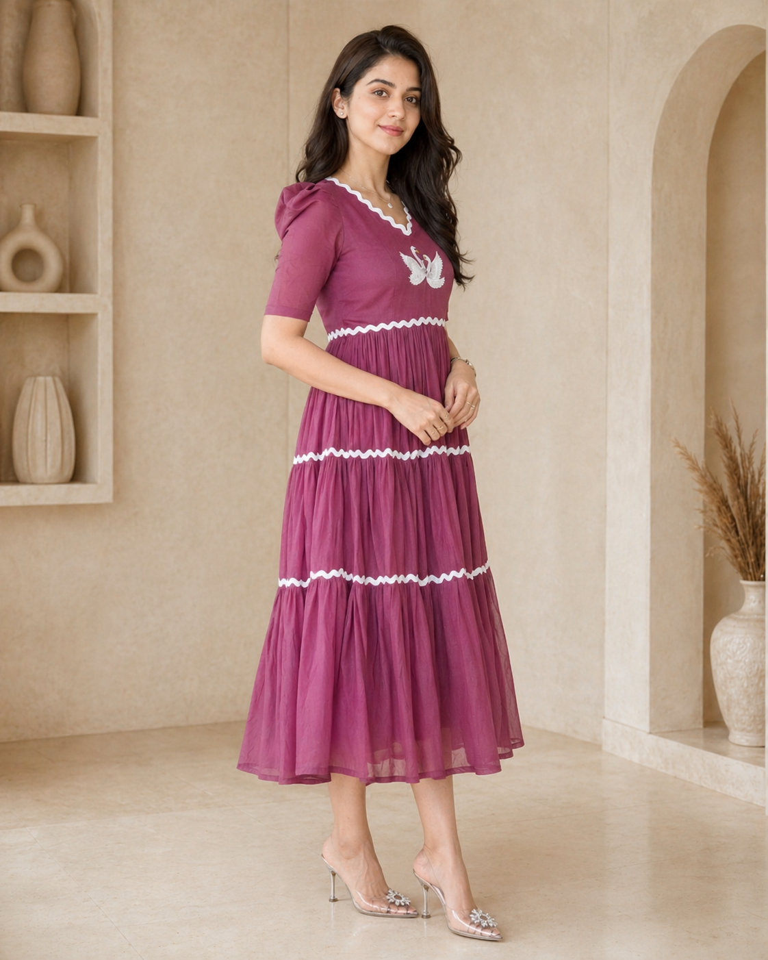 Cotton frock with hand emdroidery motif