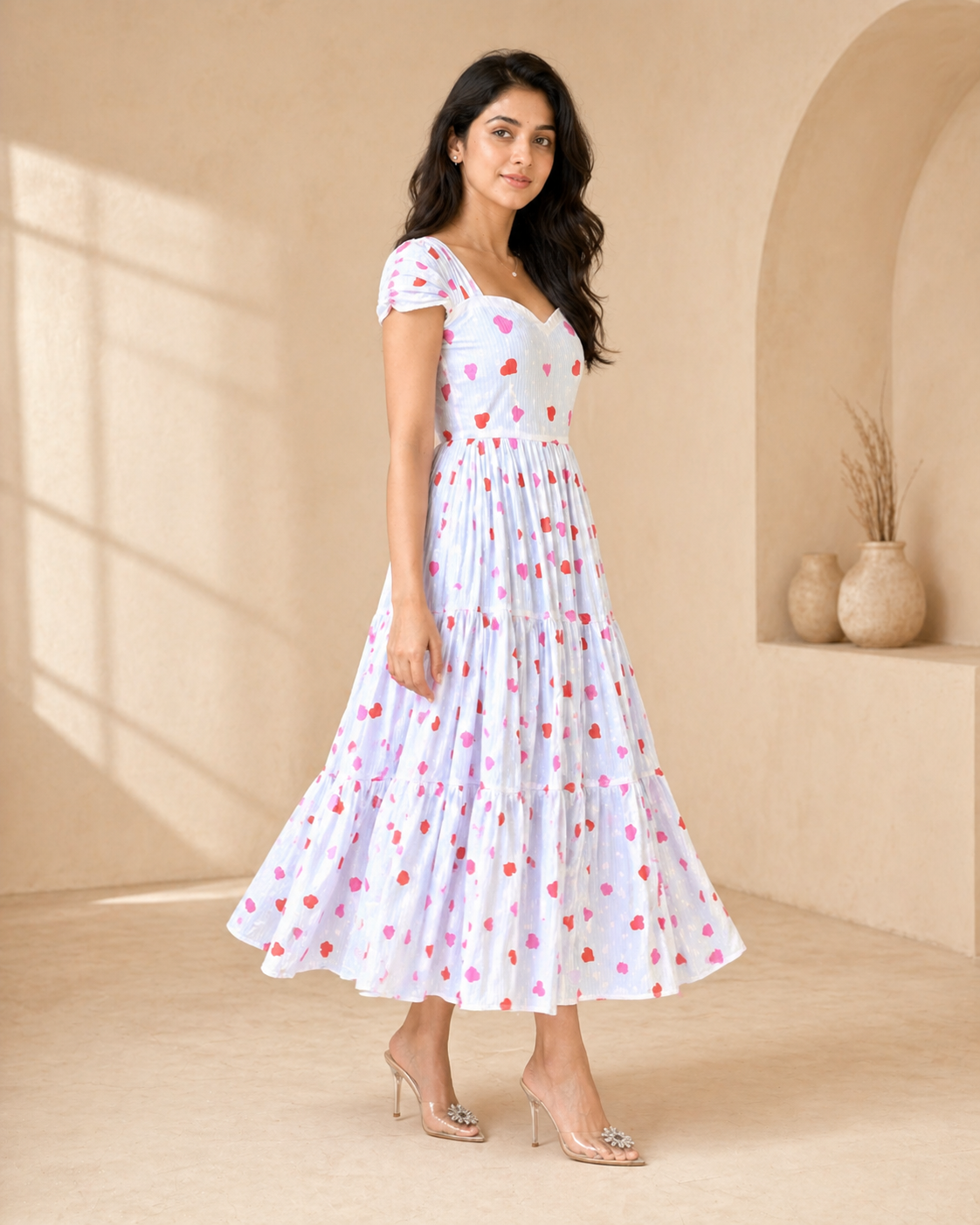 Ivory cotton with red sweet hearts frock