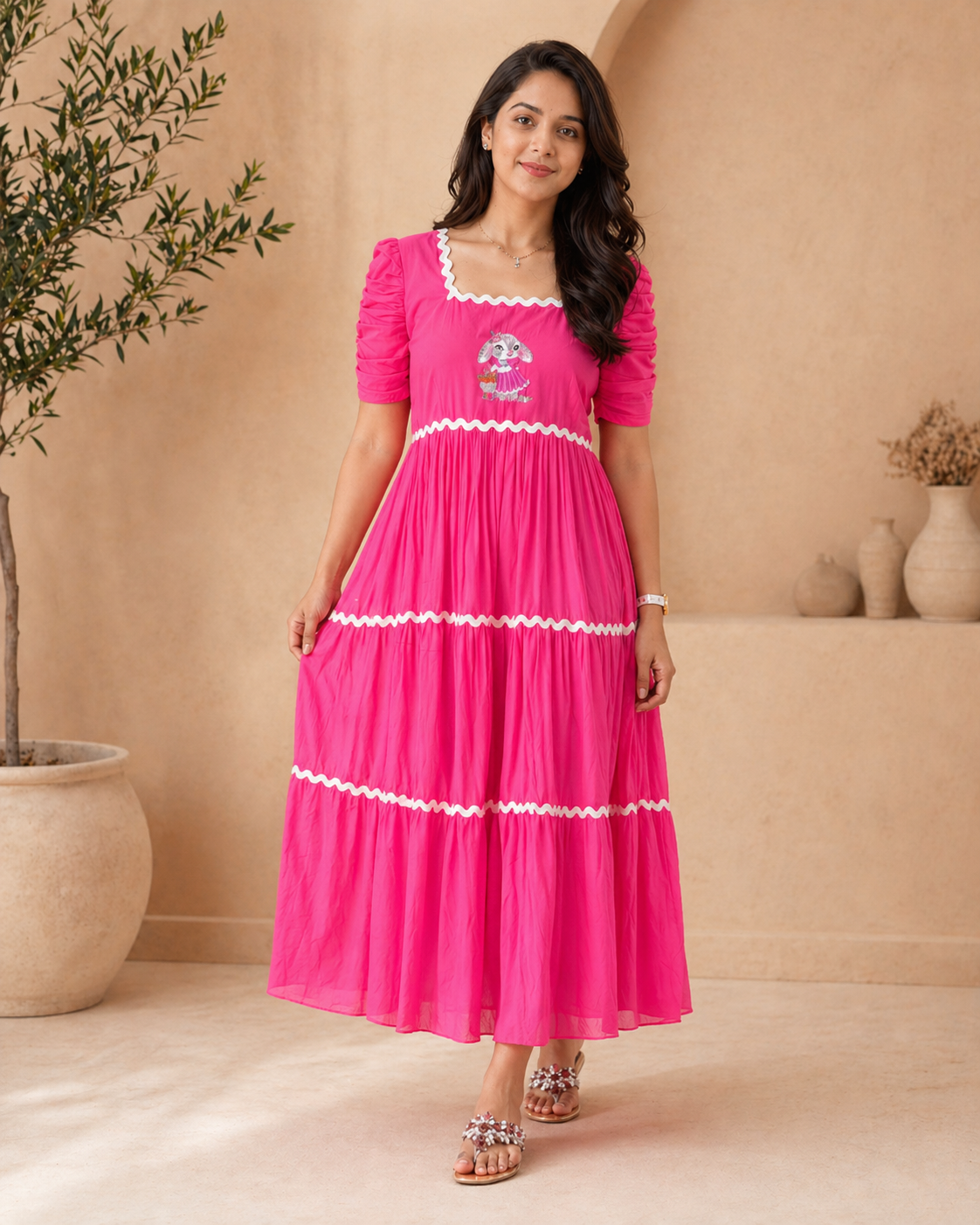 Pink Frock with hand embroidery motif