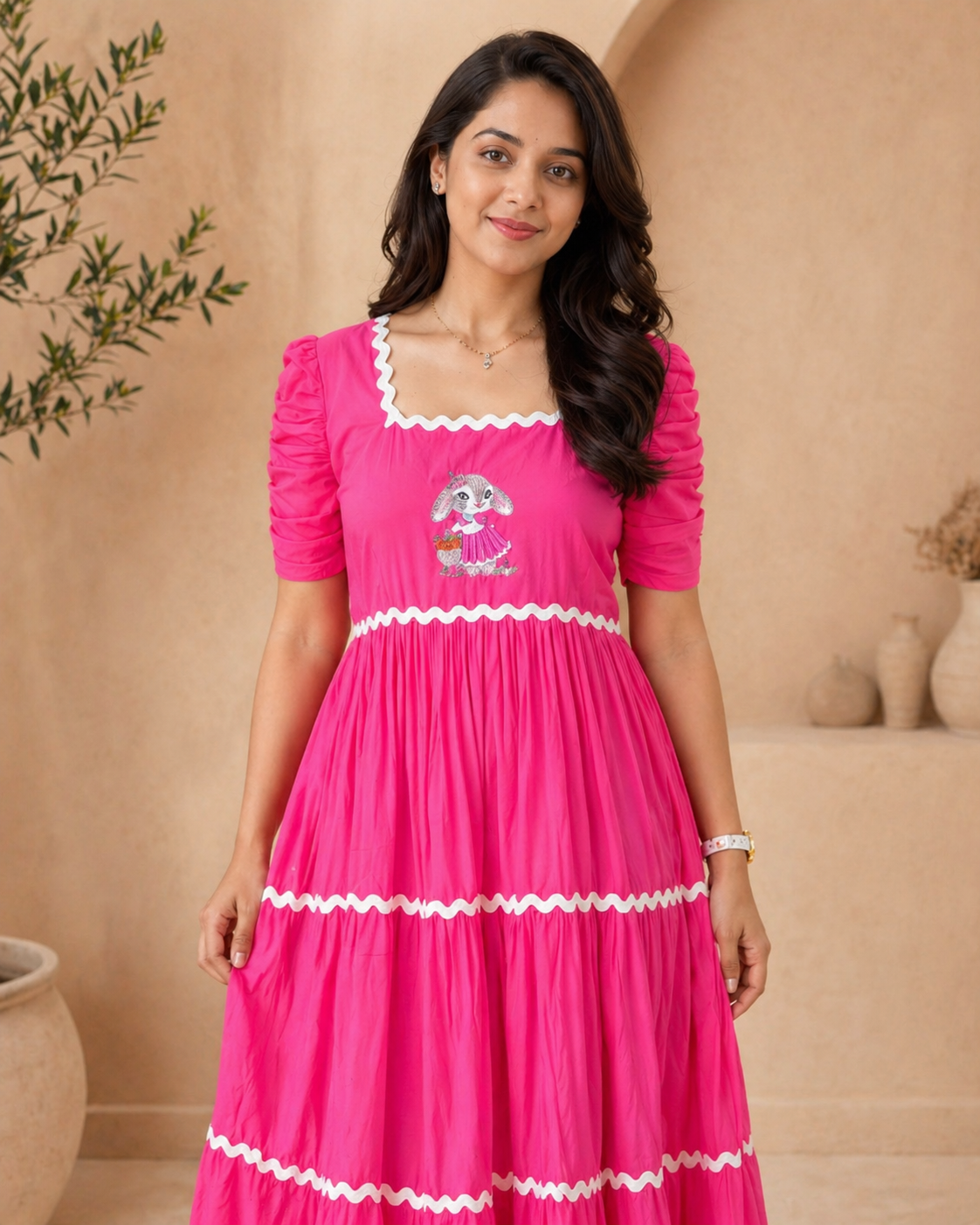 Pink Frock with hand embroidery motif
