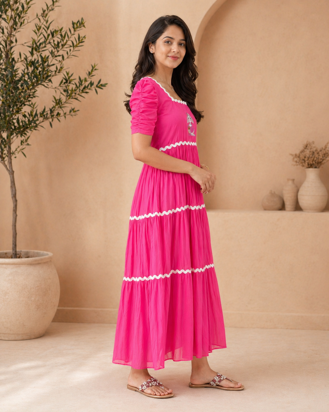 Pink Frock with hand embroidery motif