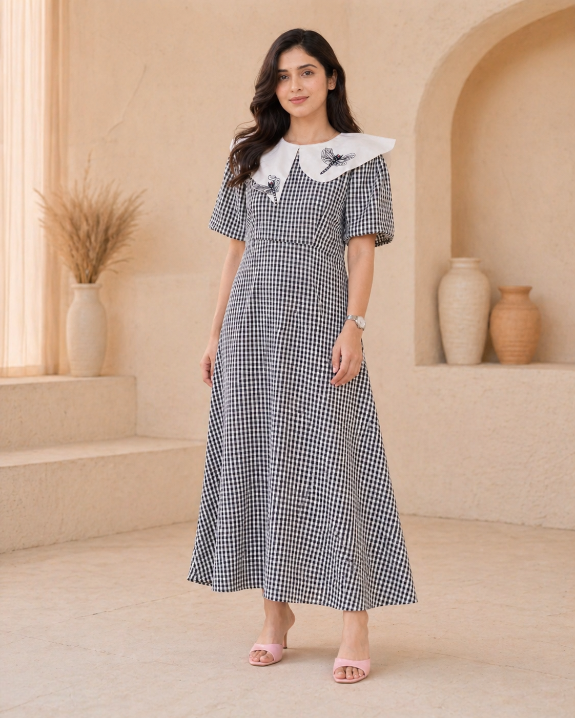 Black and white checks frock