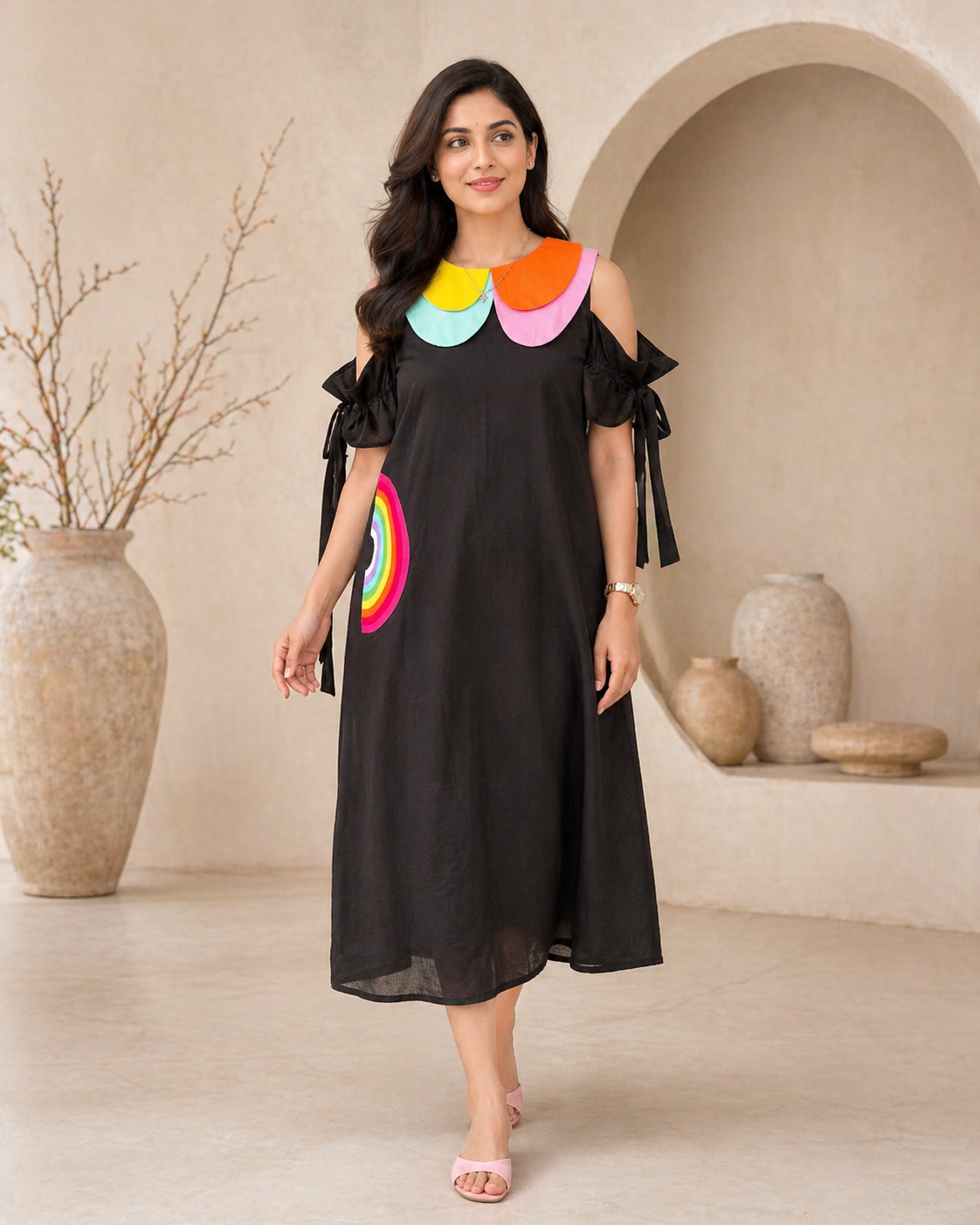 Black frock with colourful detail