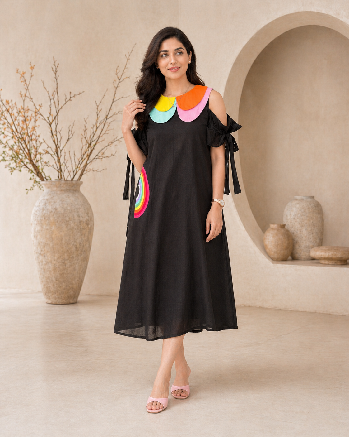 Black frock with colourful detail