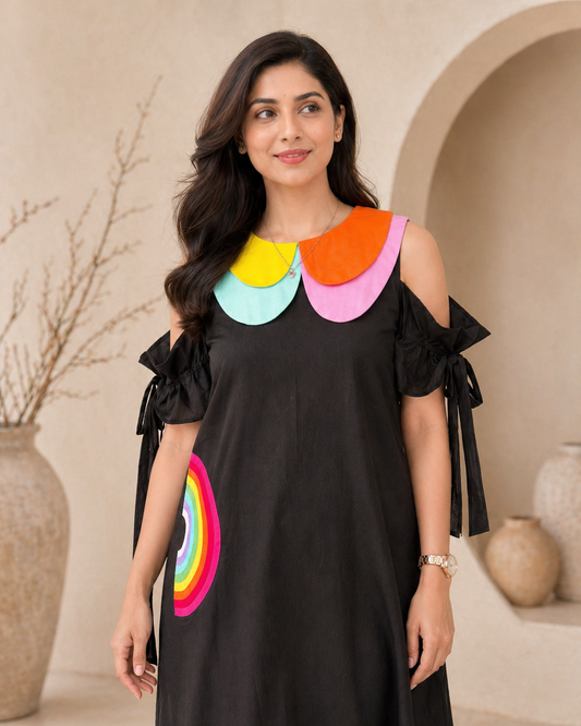 Black frock with colourful detail