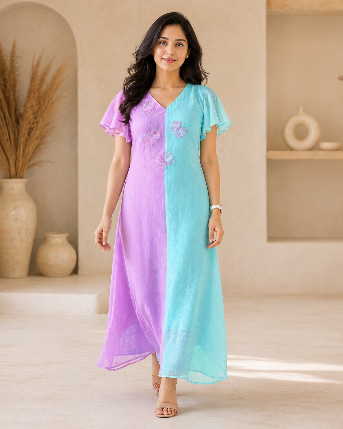 Dual shade frock with hand embroidery