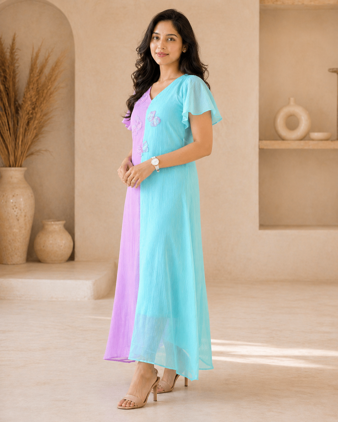 Dual shade frock with hand embroidery