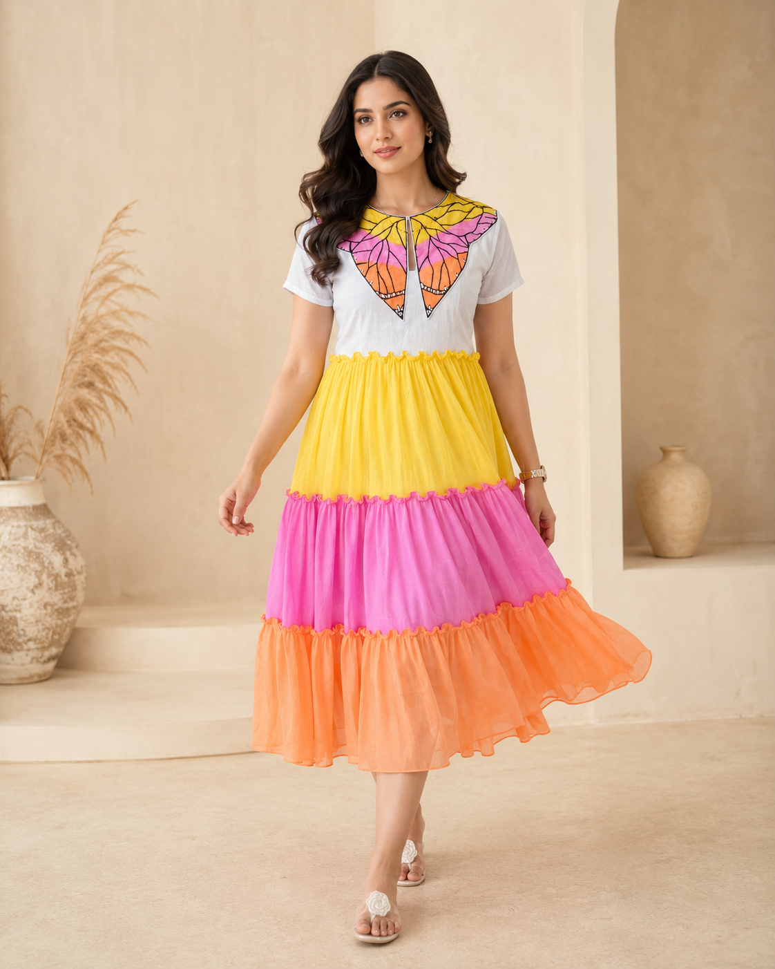 Multi-color Cotton Forck with Handpainted Motif