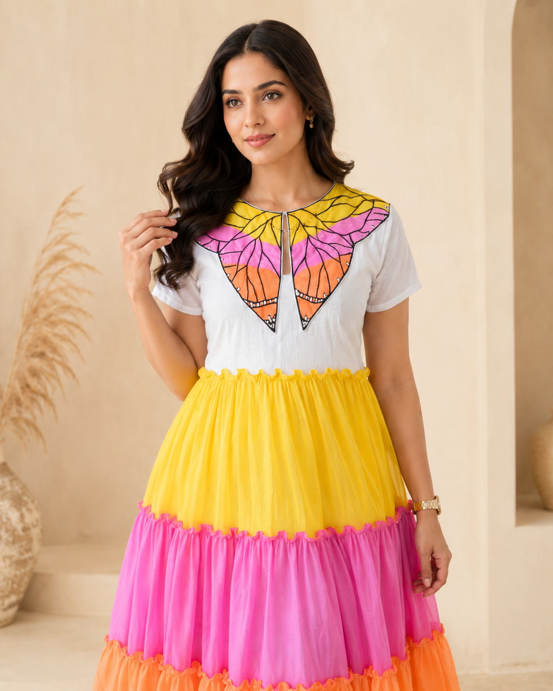 Multi-color Cotton Forck with Handpainted Motif