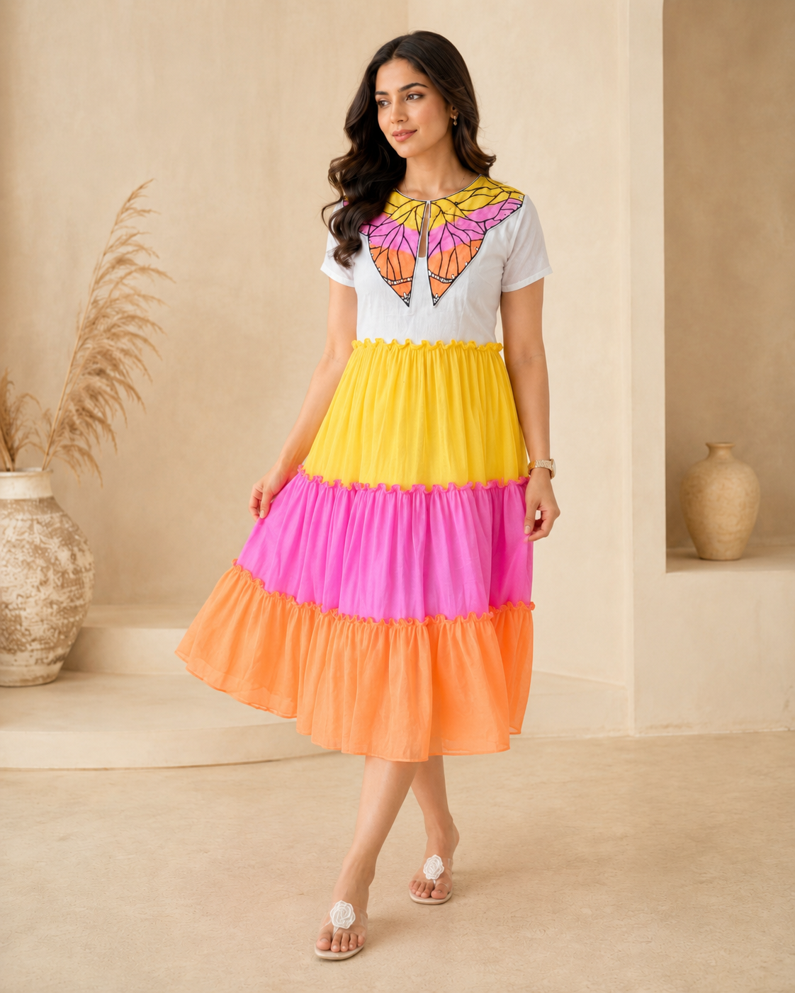 Multi-color Cotton Forck with Handpainted Motif